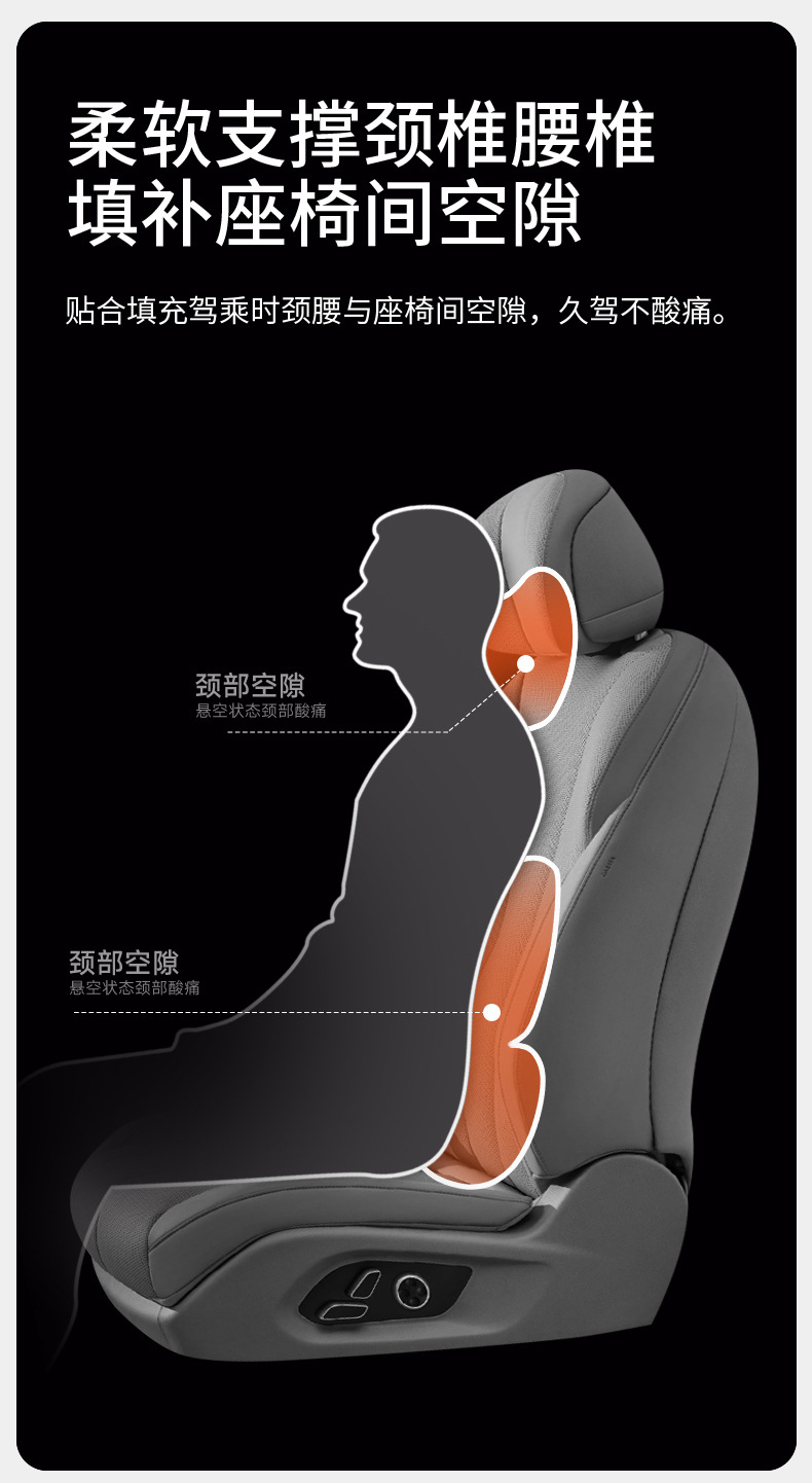 Factory Direct Sales High-End Car Massage Headrest Memory Foam Seat Neck Pillow Lumbar Support Car Lumbar Support Pillow