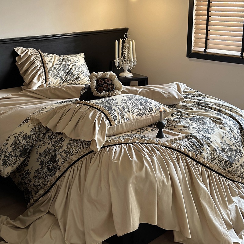 Conjunto de cama 4 peças estilo boho vintage francês_voghion.com