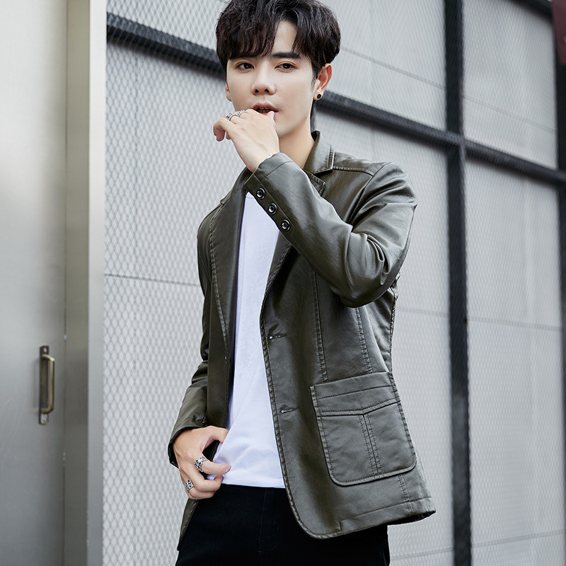 Chaqueta de cuero para hombre 2024 primavera y otoño nueva moda locomotora delgada versión coreana hermosa chaqueta de cuero de negocios de cuero para jóvenes