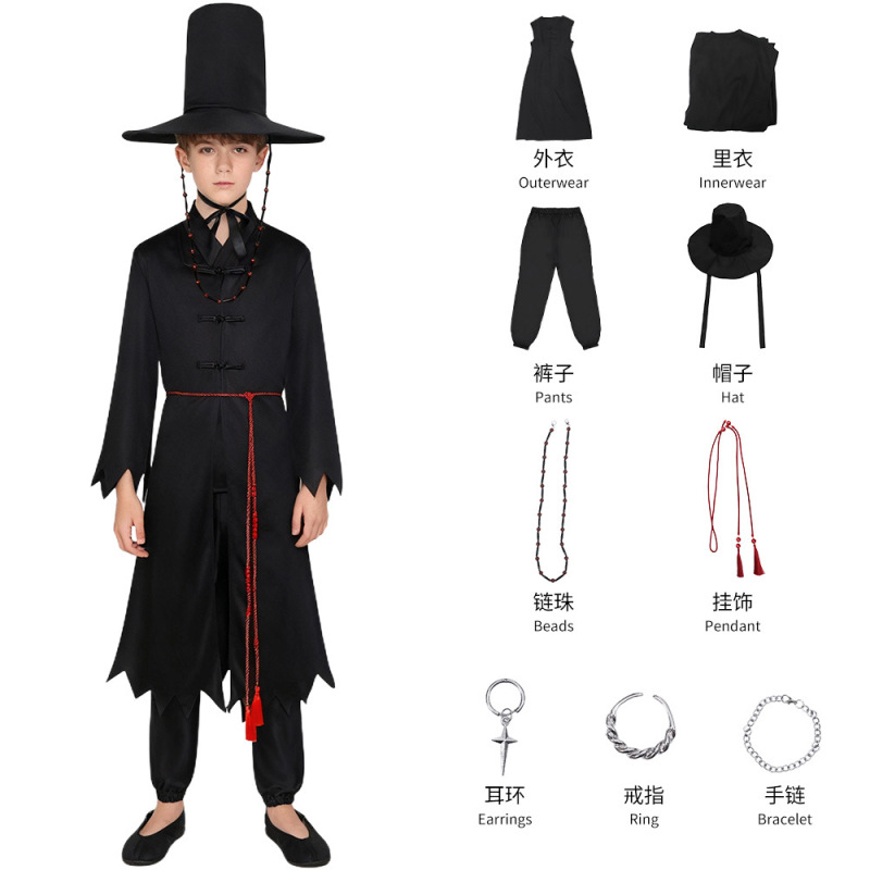 K-POP：猎魔女团cosplay沙加男孩秦宇cos男团贝比黑色打歌服套装|undefined
