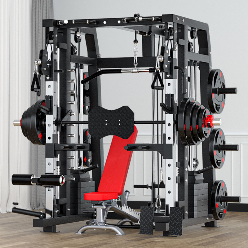 Smith Machine traje de equipo de entrenamiento integral comercial multi-función de pórtico de fitness casa en cuclillas combinación de prensa de banco