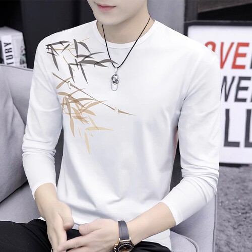 Men's Long-Sleeve T-Shirt for Autumn, Stylish and Versatile Top for Students, Casual and Easy-to-Wear Blouse with Round Neck, Base Shirt for Fall