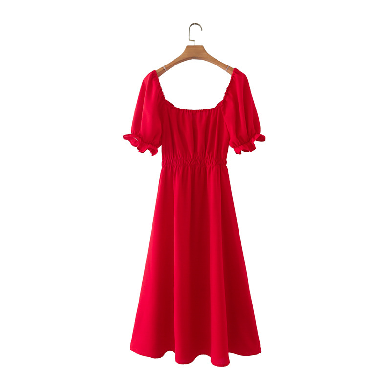 Red Bow Short-Sleeved Dress NSLQS101219