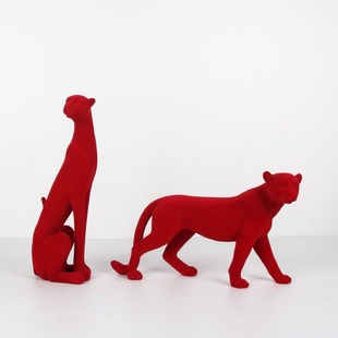 Cross-border Light Luxury Creative Resin Flocking Leopard Doll Decoration Ornaments Model Room Cheetah Resin Desktop Decoration