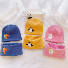 冬季加絨加厚兒童帽子圍巾套裝刺繡寶寶卡通保暖兩件套帽子圍脖套