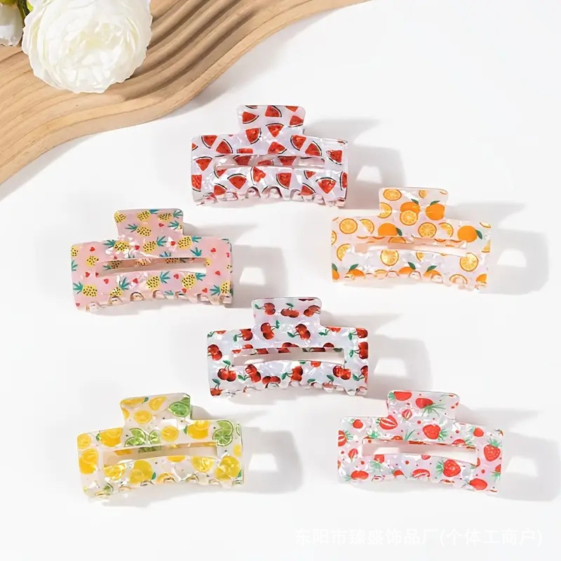 여성용 크로스보더 작고 신선하고 귀여운 머리핀, 뒷머리 프린트 그립 클립, 대용량 머리핀, 멀티 플레이트 머리핀, 샤크핀 헤어 액세서리