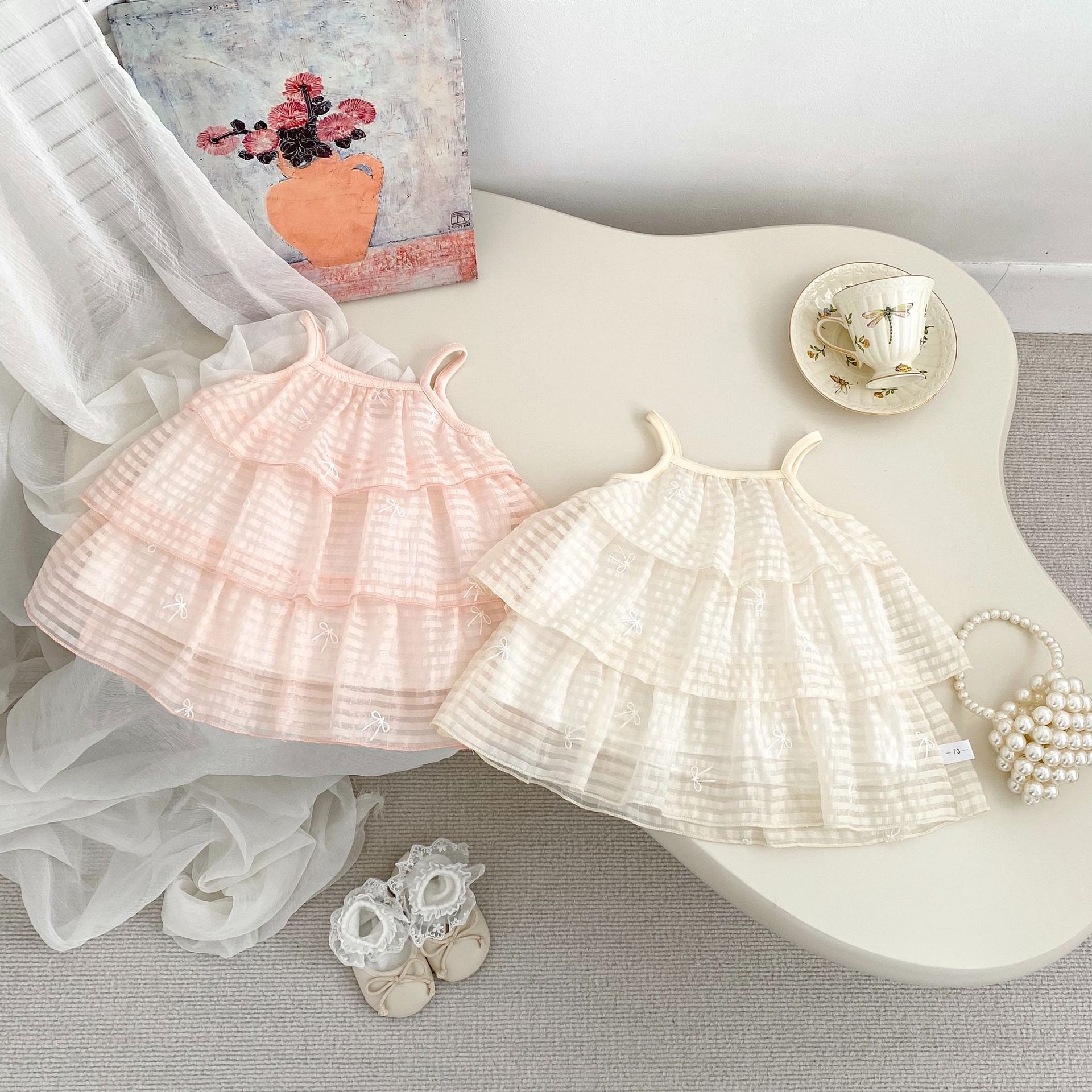 INS New Girls' Sling Cake Skirt Fashion Bow Princess Skirt Children's Baby Stylish Summer dress