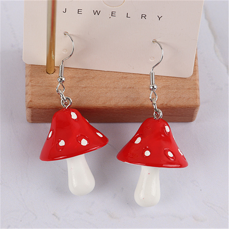 1 Paire Mode Champignon Plastique Résine Patchwork Femmes Boucles D'oreilles display picture 3