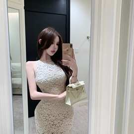 法式轻熟风镂空蕾丝连衣裙女春季打底修身显瘦气质感包臀短裙