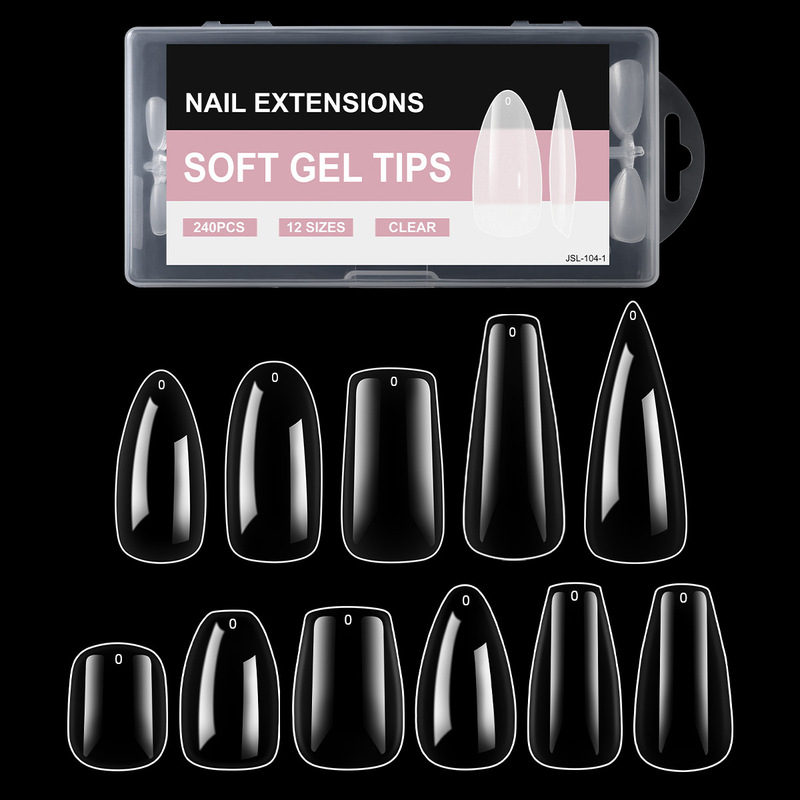 Nail art seamless nail piece no grinding T-shaped water drop almond square transparent extension nail shop 240 pieces wholesale