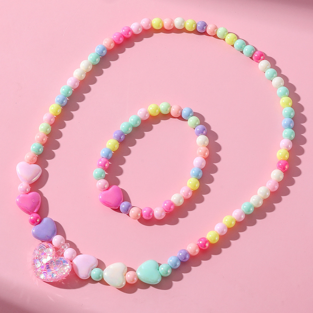 Cute Heart Shape Resin Beaded No Inlaid Bracelets Necklace 2 Pieces