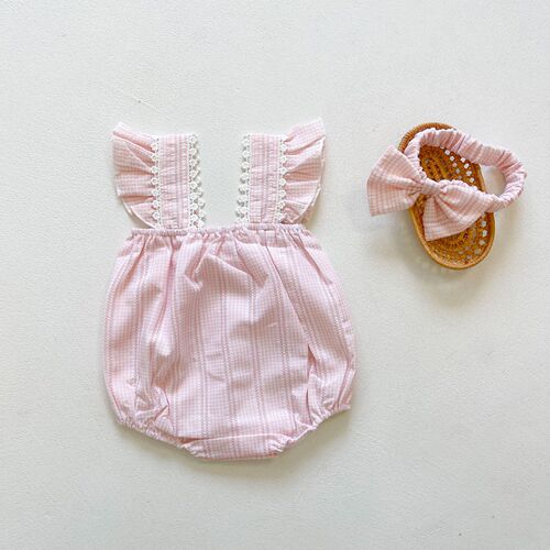 ins Summer Baby Onesie Sleeveless Harness Korean Style Plaid Jacquard Baby Coverall Going Out Romper