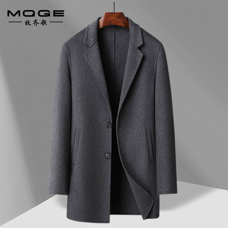 Шерстяное пальто мужская средняя длинная модная повседневная двусторонняя шерстяная шерстяная шерстяная куртка удобная минималистская ветровка мужская куртка