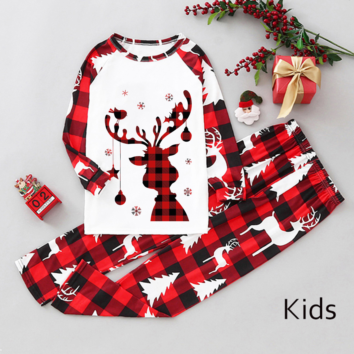 Family Look Plaid Elk Pant Co-ord Set Blouse Two-Piece Sets display picture 3