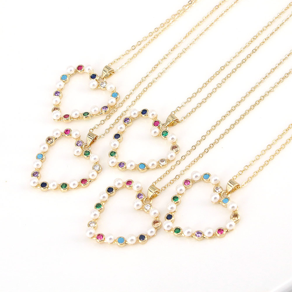 New Style Heart Pearl Micro-inlaid Zircon Necklace Fashion Clavicle Chain display picture 2