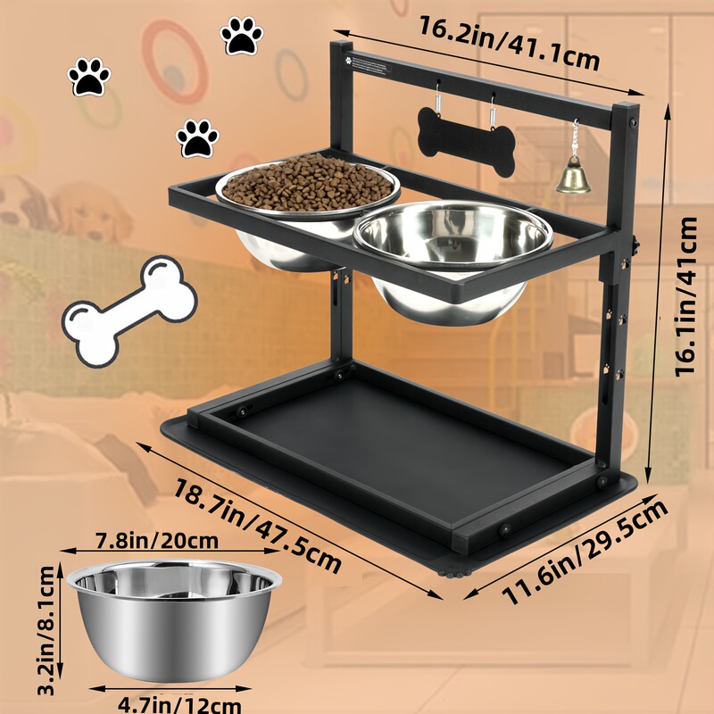 2つの汚れにくいスチール製の高さのある犬用食器|undefined