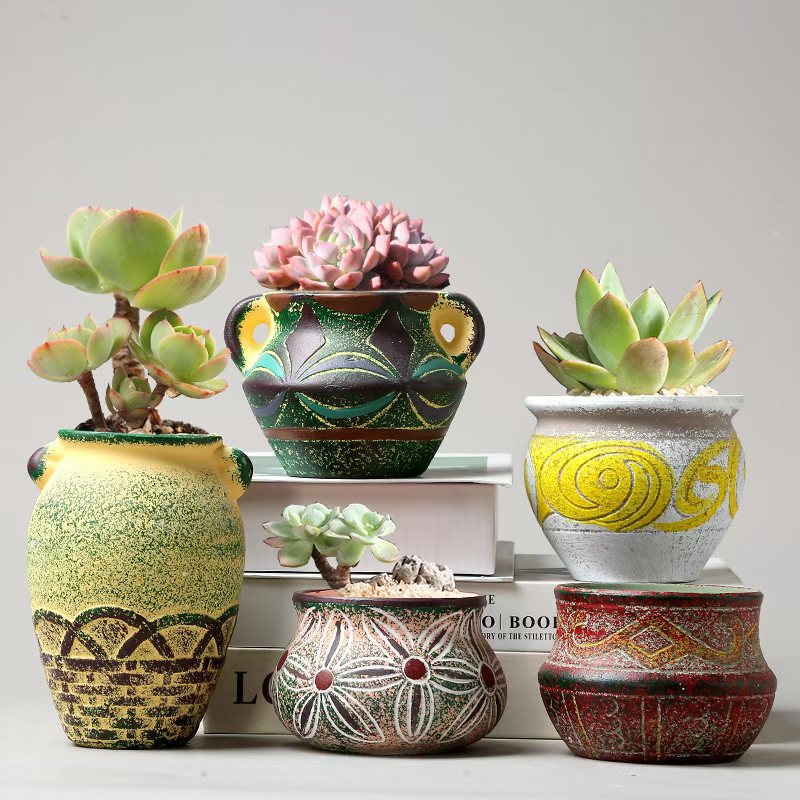 Creative personality Mediterranean stoneware breathable ceramic meat plant pots fleshy flower pots retro small and medium-sized special clearance