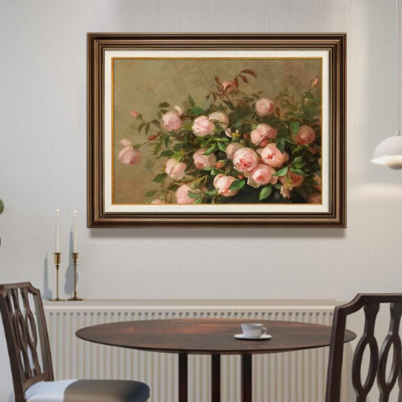 American Floral Restaurant Decorative Painting Texture Oil Painting Dining Room Background Wall Hanging Painting European Retro Living Room Mural High-End