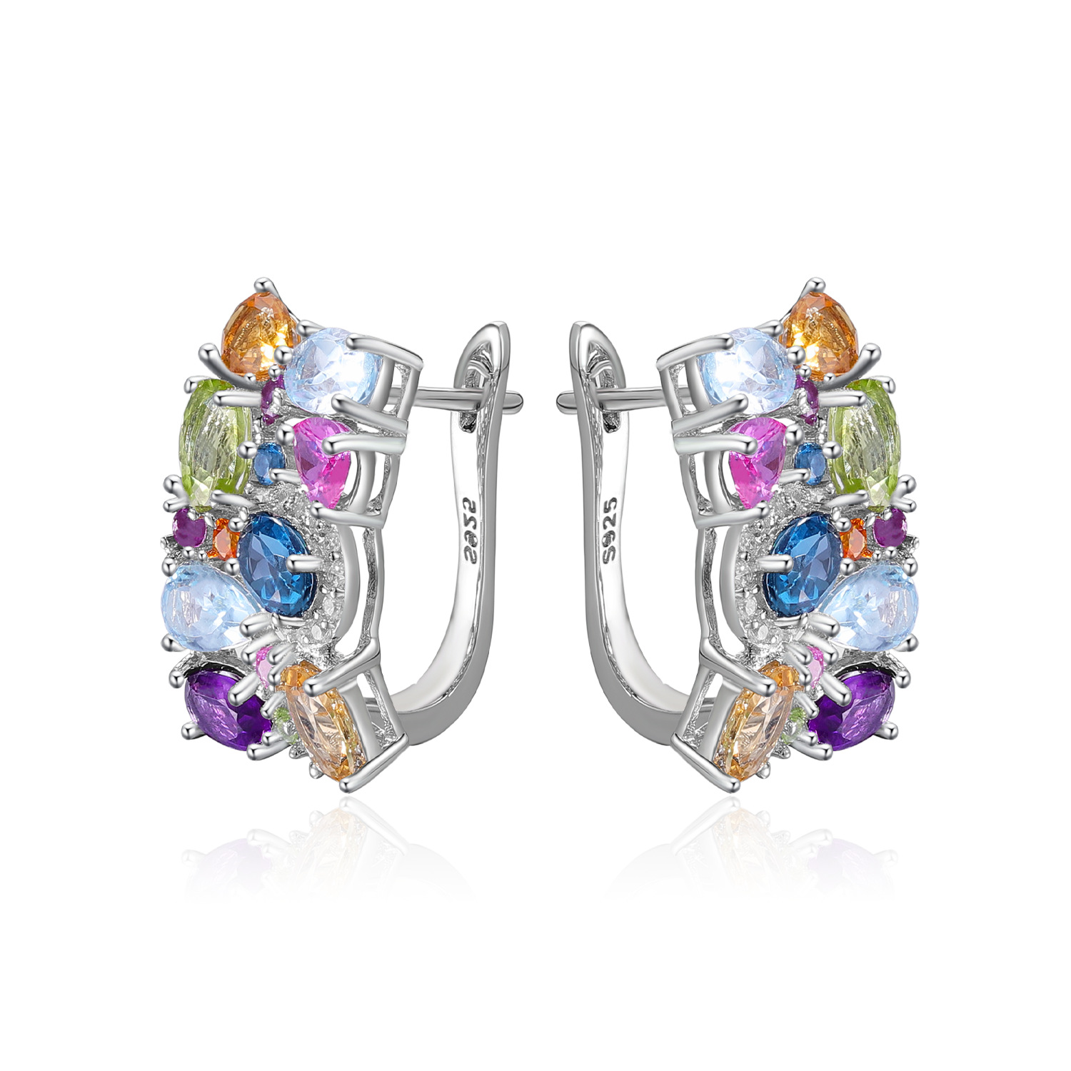 bright colour natural gemstone Hoop Backing 925 Sterling Silver ins temperament Earrings High-quality wholesale