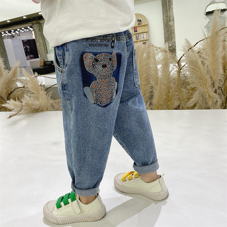 2023 New Spring and Autumn Clothes for Girls and Baby Korean Style Pants Children's Loose Fashionable Style Jeans Wear Outer Pants