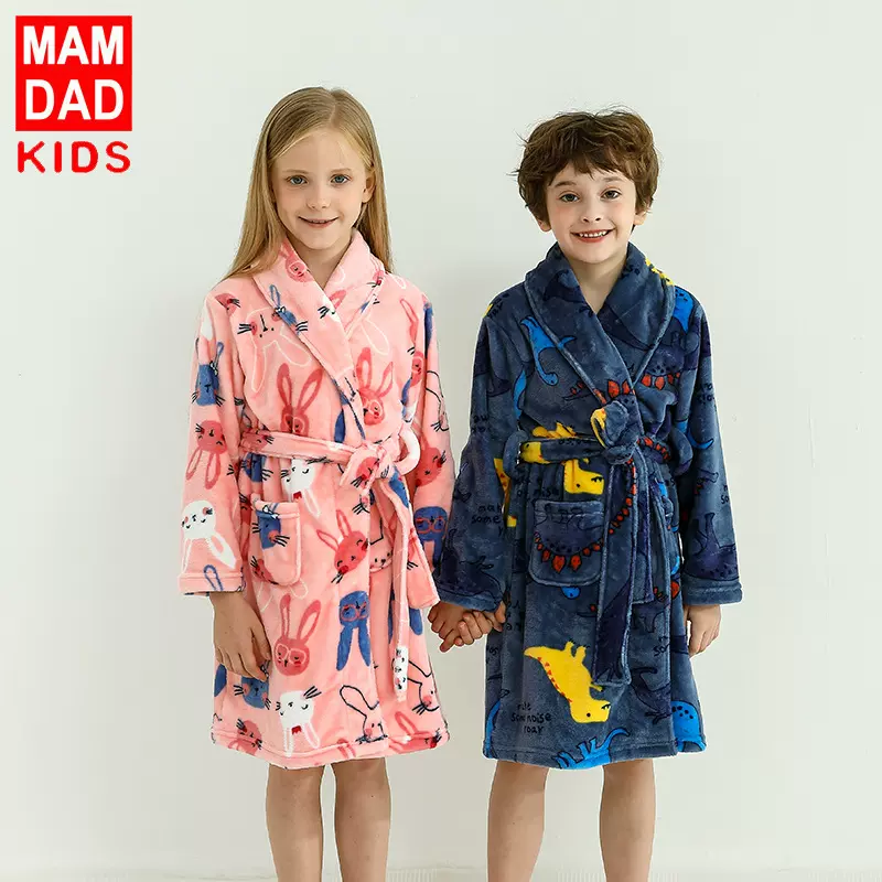 儿童秋冬法兰绒睡衣家居服男童女童中大童睡袍浴袍亲子装居家服