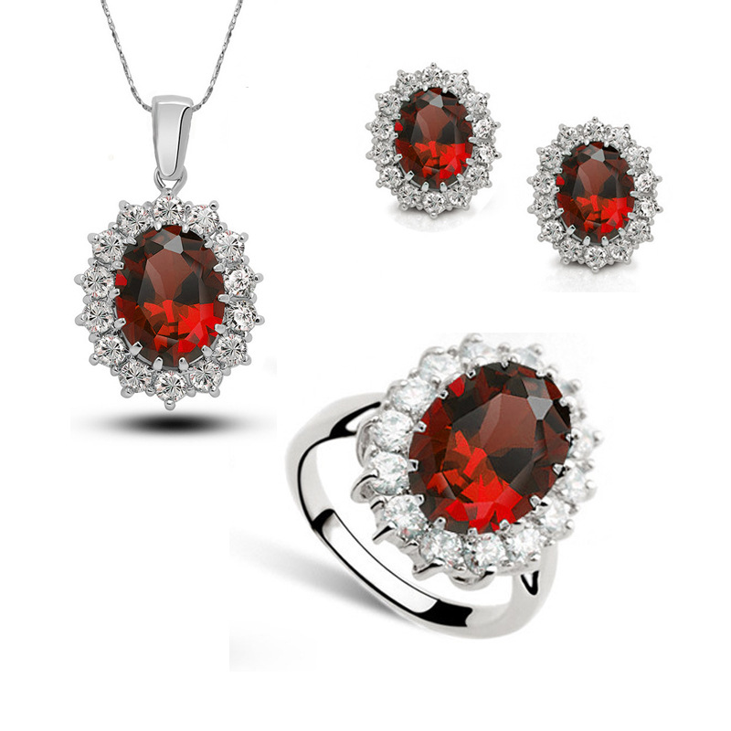 Conjunto de joyas de zirconio para mujer, estilo princesa británica, con collar, aretes y anillo de zafiro, estilo europeo y americano.