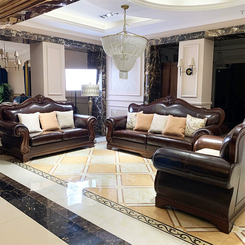 Американская комбинация резной европейской мебели для диванов из цельного дерева