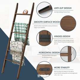 跨境木质毛巾架落地梯子形毛巾地毯收纳架多层浴室毛巾衣帽置物架