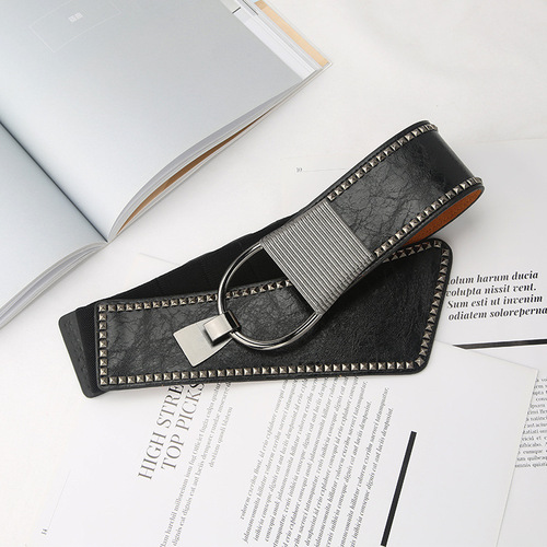 European and American rivet belt for women, decorative, fashionable and versatile, personalized elastic elastic waistband, wide punk style ins cool outer wear