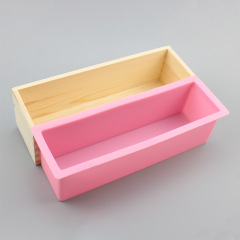 2F長方形帶木盒手工皂硅膠模製作蛋糕吐司烘焙diy模具母乳皂渲染