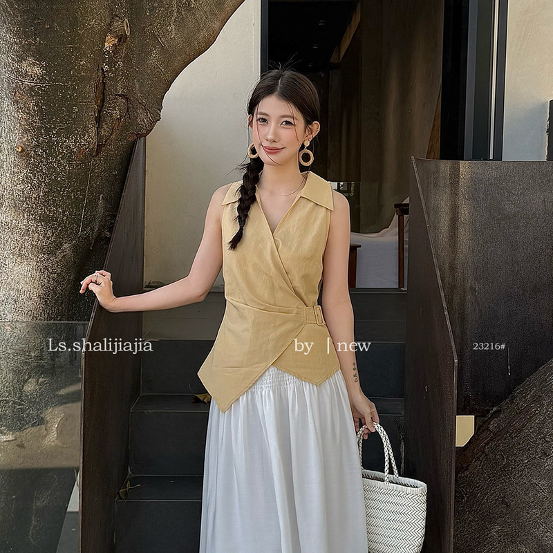 Ls Simple V-Neck Irregular Design Sleeveless Shirt Guangzhou Shisanxing 2026 Spring New Style Top 23216 # Ls Simple V-Neck Irregular Design Sleeveless Shirt Guangzhou Shisanxing 2026 Spring New Style Top 23216 #