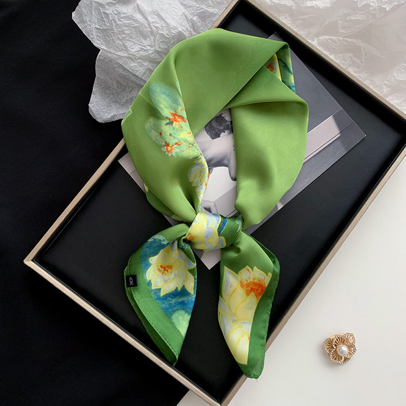 Bufanda de seda, bufanda cuadrada, sentido avanzado, nueva bufanda de seda de simulación, chal estampado, bufanda decorativa de todo fósforo, pañuelo en la cabeza, cinturón para el cabello, cabello atado