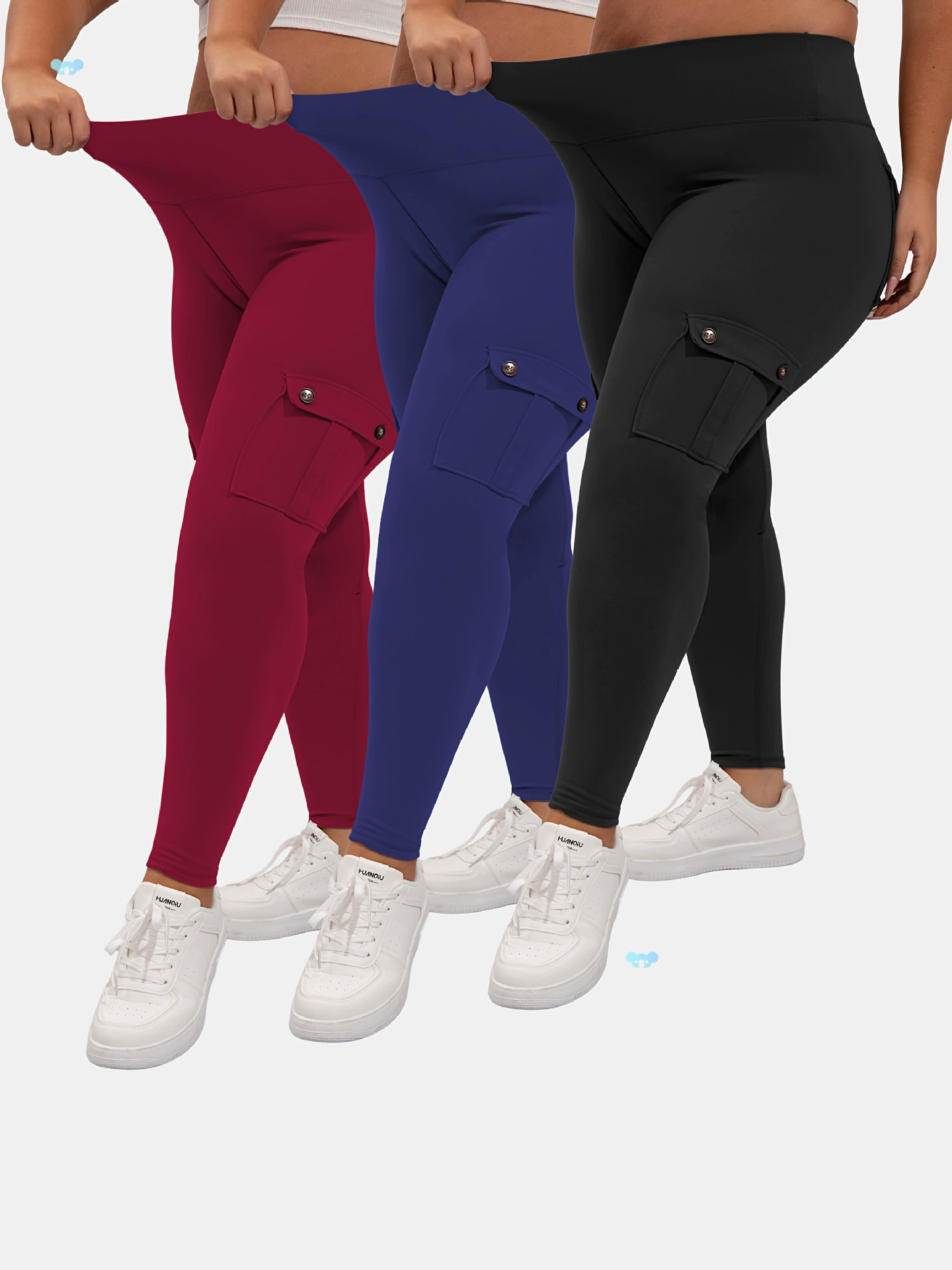 Комплект из 3 женских однотонных узких брюк для йоги больших размеров с 4 шт.