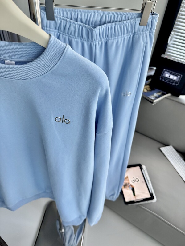 alo2025春季字母LOGO毛圈圆领长袖宽松情侣卫衣纯色简约款百搭yog|undefined