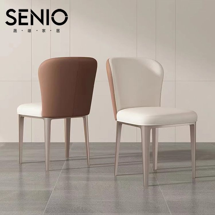 輕奢餐椅家用簡約現代餐廳餐桌椅子軟包化妝凳鐵藝靠背皮革椅子