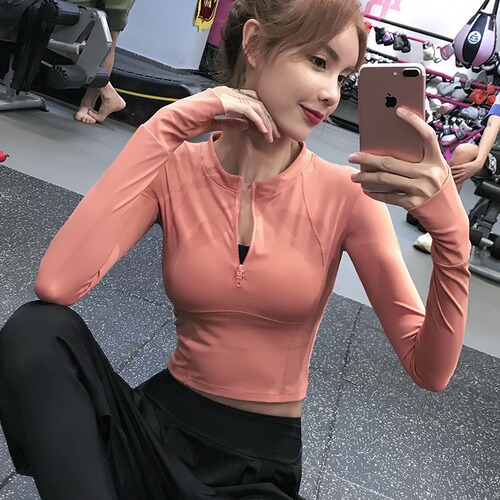 Internet-famous crop top sports half-zip slim-fit running yoga clothing quick-drying breathable fitness top