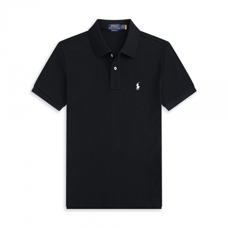 2025 Polo Shirt with Small Horse Logo for Men, 2-Button Short Sleeve, 50% Cotton, Embroidered Turn-Down Collar, Trendy Men's Fashion