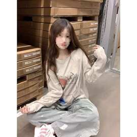 春夏薄款韩系慵懒风涂鸦印花长袖恤小个子防晒罩衫上衣潮