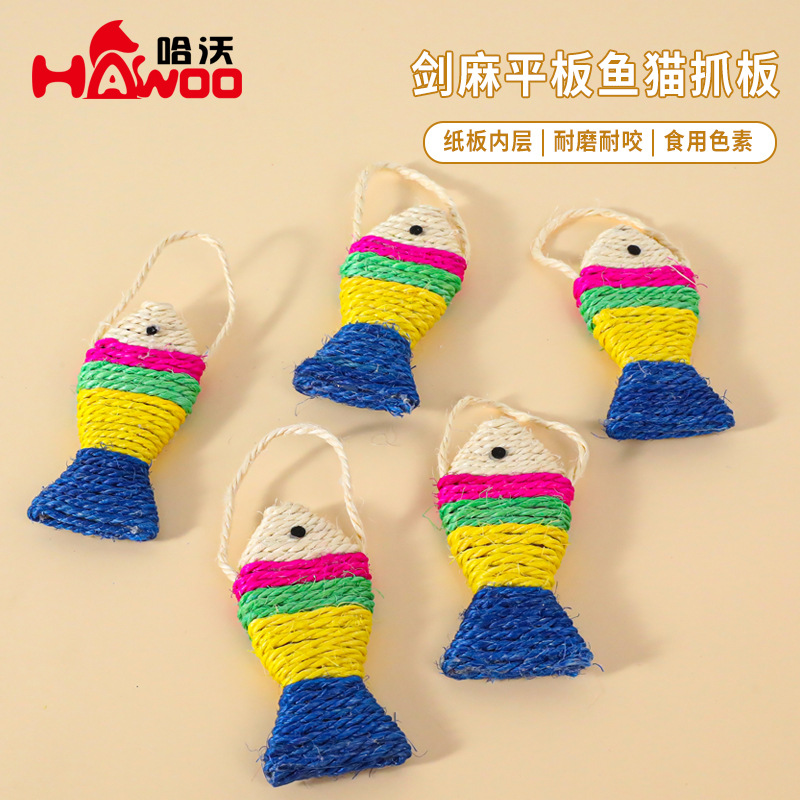 Tablero de sisal dibujos animados peces gato tablero de rasguño al por mayor tejido a mano gato moliendo garra mordedura juguete divertido gato juguete