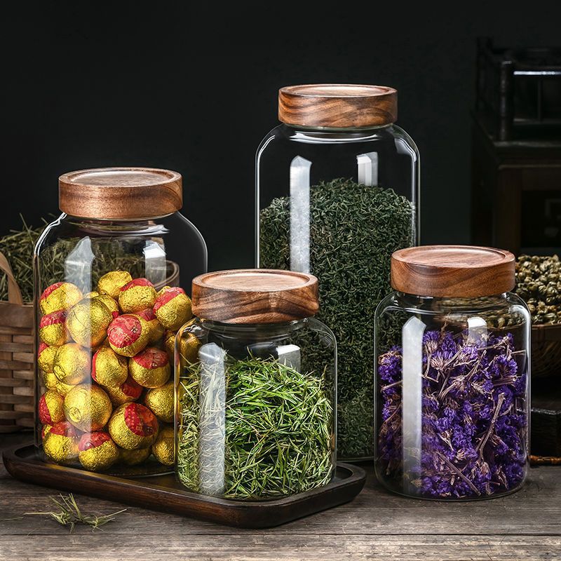 透明玻璃茶叶罐密封罐陈皮储存罐装普洱茶罐大号泡酒罐中药收纳罐
