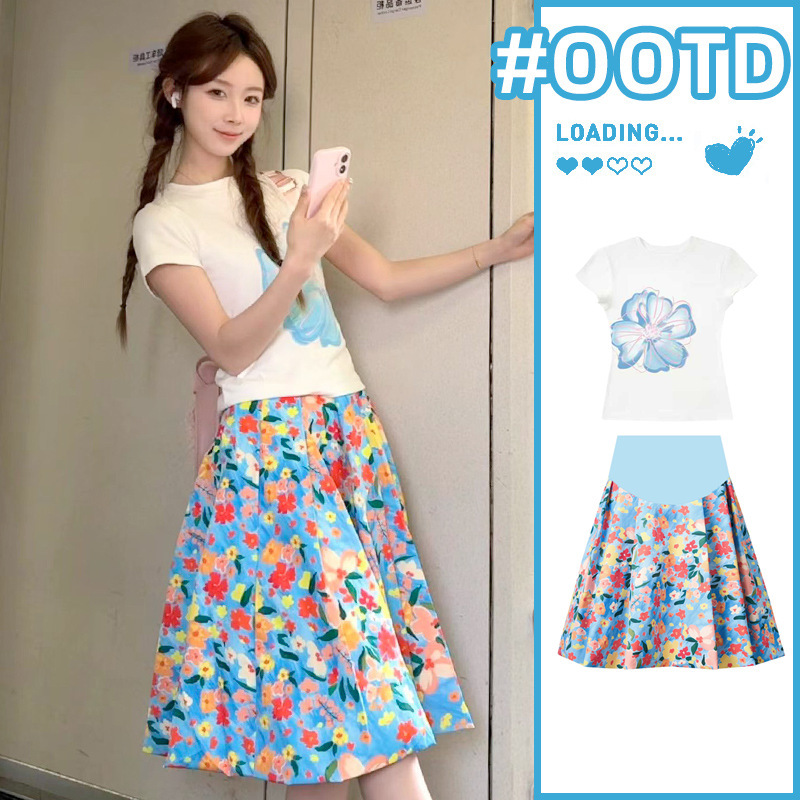 Maternity Wear for Summer: Sweet and Cute Outfit with a Full Set of Printed Shirts and Colorful Tutu Skirts