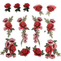 經典復古紅花系列 水溶領花 鏤空刺繡貼花 復古衣領繡花 廠家直銷