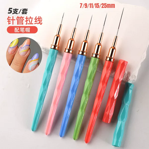 Cross-border New Plastic Rod Nail Art Pull Line Pen Special suit 5 Pack Macaron Nail Art Painted Hook Edge Brush