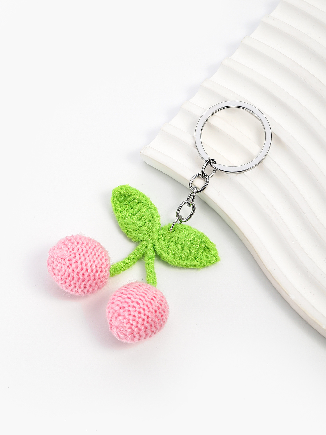 10g Weight Handmade Inlay Material Keychain Classification 1 Piece Quantity Casual, Daily Occasion yarn Material Peach, Cherry, Car Pattern Unisex Gender Cute Style 1 Piece Peach Cherry Car Keychain Yarn Handmade Unisex Cute Keychain 10