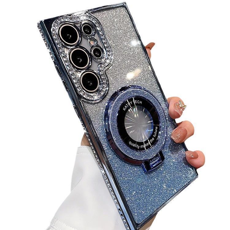 Funda protectora adecuada para Samsung S25, funda para teléfono S26 con orificios, soporte magnético transparente con diamantes de imitación para S24, funda brillante anticaída para A56.