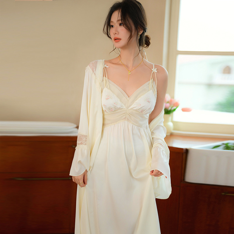 French Satin Pajamas for Women, Sexy Suspender Skirt, Two-Piece Set, High-End Dressing Gown, Spring & Fall Pajamas, Home Clothes