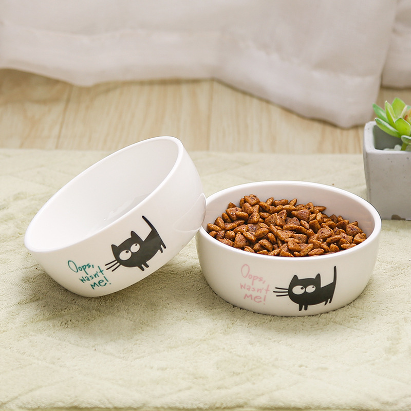Dog Bowl Cat Bowl Cat Rice Bowl Snack Water Bowl Dog Food Bowl Ceramic Large Caliber Cute Cartoon Salah Bowl Pet Food Bowl