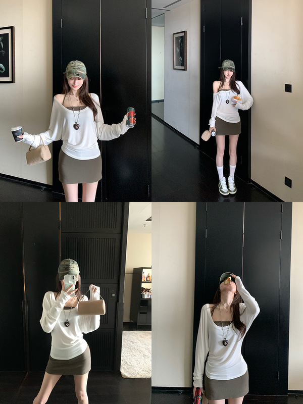 Skk Store'姐系松弛'天丝醋酸羊毛纯欲慵懒长袖T恤挂脖背心4件套|undefined