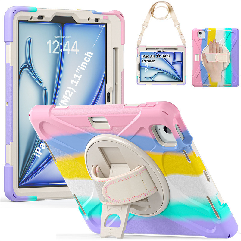 Suitable for Pro12.9 Air13 2025 Strap Silicone Anti-Fall Protective Cover iPad Pro13 Rotating Stand