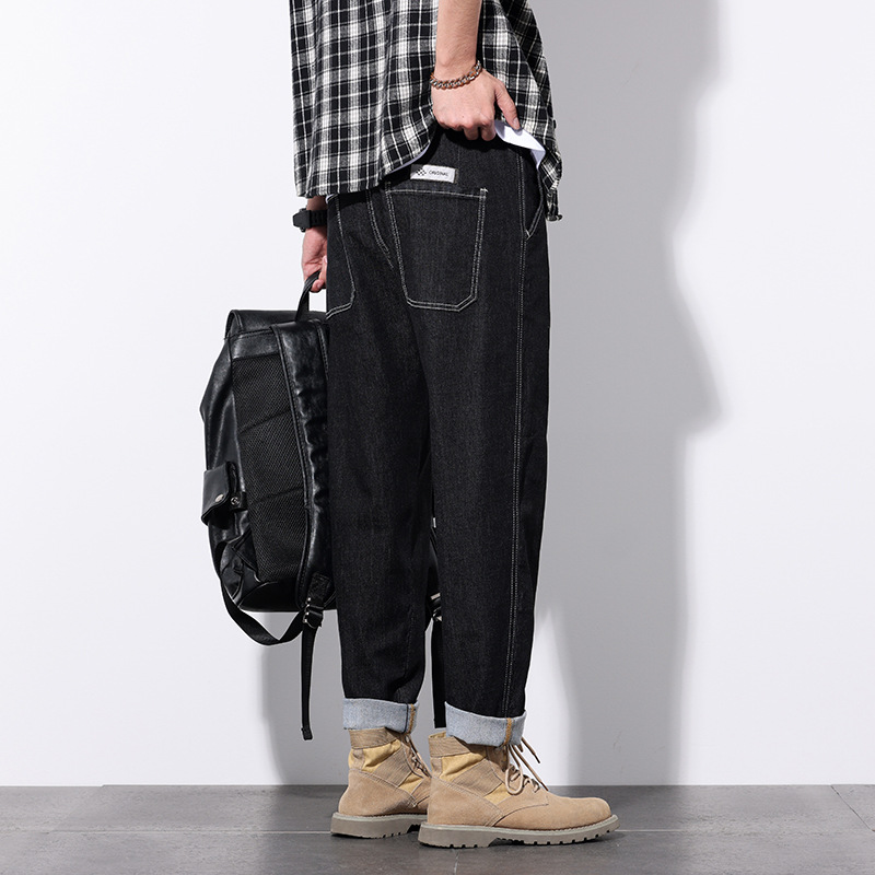 Men's new ice silk jeans, men's loose and versatile, cool and thin elastic cropped pants_voghion.com